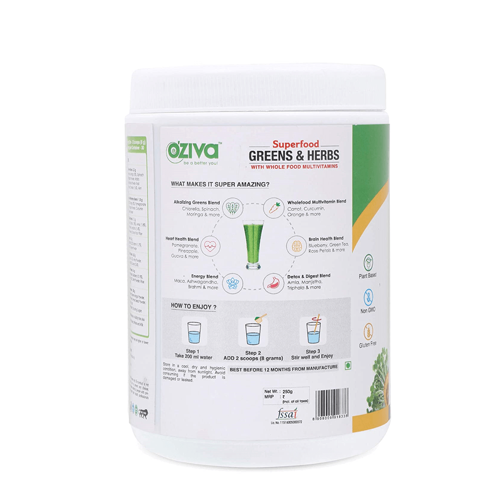OZiva Superfood Greens & Herbs With Whole Food Multivitamins